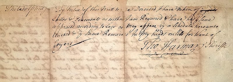 File:Return of 1702 writ of attachment signed by Chief Justice John Guest of Pennsylvania.jpg