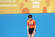 Deutsch: Badminton bei den Olympischen Jugendspielen 2018; Tag 2, 8. Oktober 2018; Halfinale Jungen Lauf 2 English: Roller speed skating at the 2018 Summer Youth Olympics; day 2, 8 October 2018 – Girls Semifinals run 2