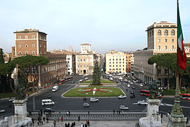 Piazza Venezia, as seen from the Monument to Vittorio Emanuele II with Palazzo Venezia to the left