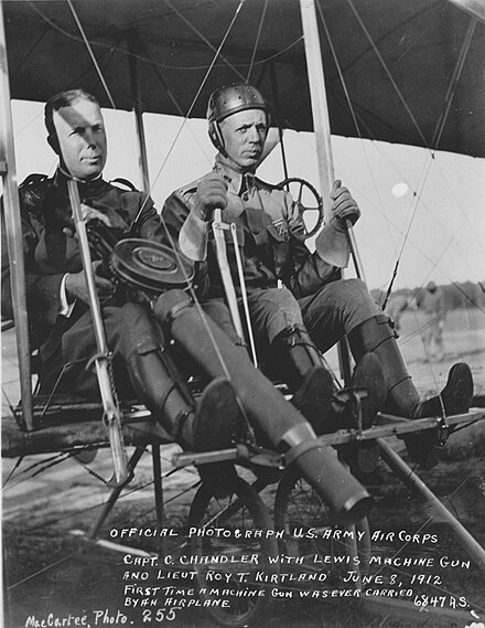 Roy Kirtland (at right), flying a Wright 1911 Model B Flyer