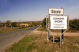 Entrance sign to Săcele, the birthplace of Gheorghe Hagi