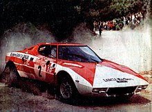 Sandro Munari driving a Lancia Stratos HF Sandro Munari - Lancia Stratos HF Marlboro (1974 Rallye Sanremo).jpg