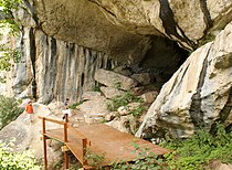 The Cave of Pellumbas near Tirana, used as a settlement for ancient humans during the Middle Paleolithic period. Shpella e zeze - Pellumbas.jpg