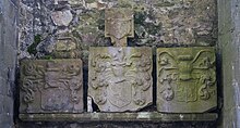 The O'Crean arms in the Carved Altar and Mural Monuments in Sligo Abbey Sligo Priory of the Holy Cross Tower North Wall Mural Monuments 2015 09 08.jpg