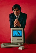 Steve Jobs and Macintosh computer, January 1984, by Bernard Gotfryd - edited