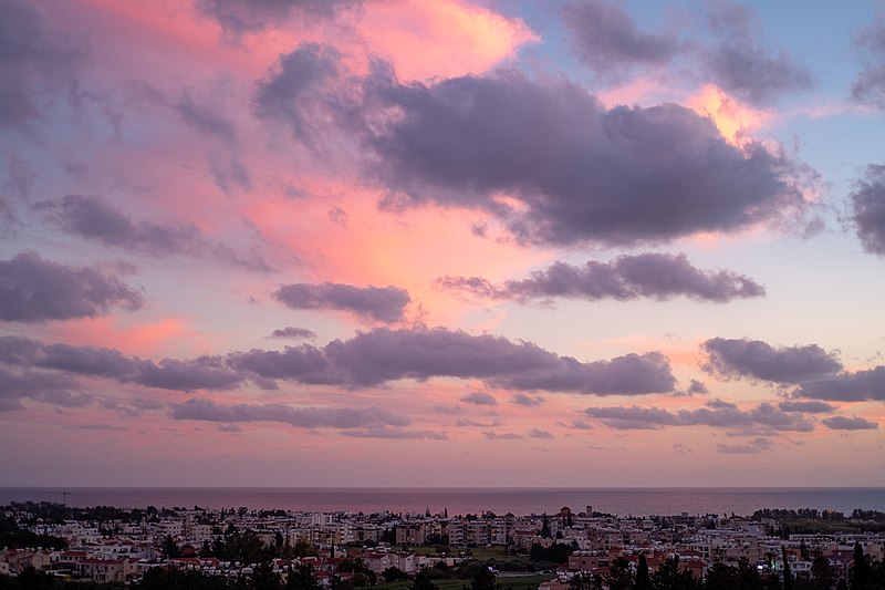 File:Sunset over Paphos seen from nearby the Townhall, Paphos, Cyprus (PPL1-Corrected) julesvernex2.jpg