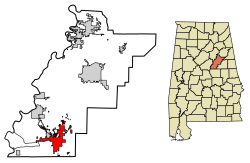 Locatie van Sylacauga in Talladega County, Alabama