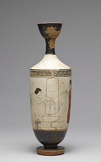 Woman mourning at grave. Thanatos Painter - White-Ground Lekythos - Walters 482012.jpg