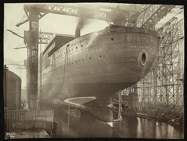 Belgenland being fitted out in Harland & Wolff shipyard in Belfast during the First World War