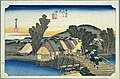 程ヶ谷宿・帷子橋（歌川広重『東海道五十三次』より） Hodogaya-juku in the 1830s, as depicted by Hiroshige in The Fifty-three Stations of the Tōkaidō.
