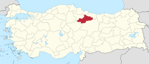 Location of Tokat Province in Turkey