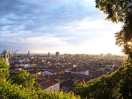 Brescia at dusk seen from the castle hill