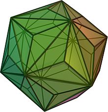 The triakis icosahedron, a polyhedron in which every edge has endpoints with total degree at least 13 Triakisicosahedron.jpg