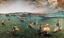 老彼得·布勒哲尔, Naval Battle in the Gulf of Naples (1558–1562) 42 × 71 cm