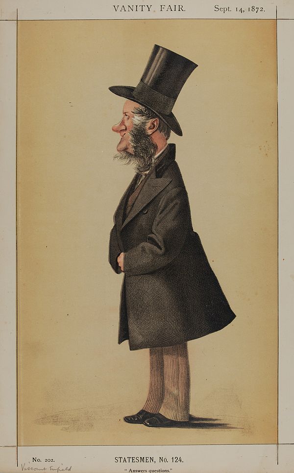 "Answers questions" Viscount Enfield as caricatured by Adriano Cecioni in Vanity Fair. September 1872