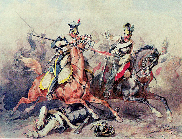 Polish Lancer (left) and Austrian Cuirassier (right) in a mêlée