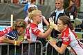 Maja Alm and Signe Søes in the change-area at World Orienteering Championships 2010 in Trondheim, Norway