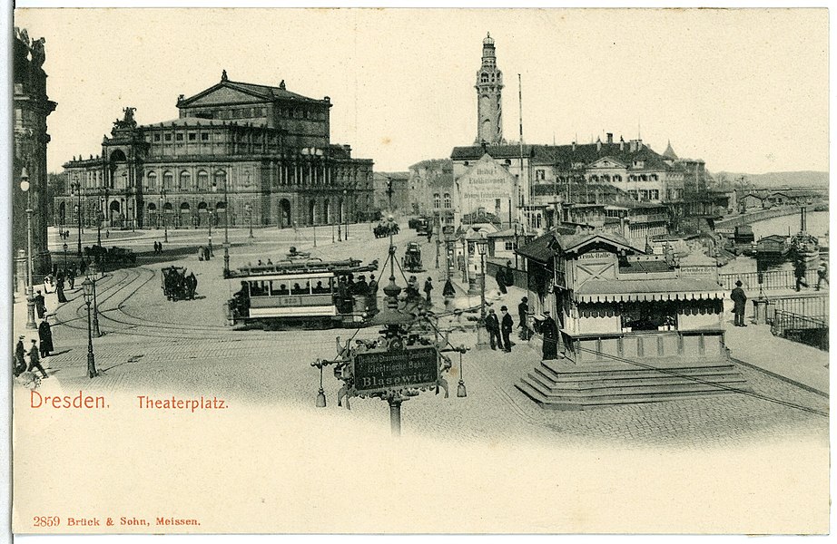 Dresden; Theaterplatz mit Semperoper und Straßenbahn, Brück & Sohn Kunstverlag Meißen, 1903, Nummer 02859