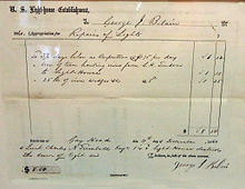 An official bill payment document dated December 4, 1860 from the "U. S. Light-house Establishment", for a bill submitted by Charles N. Tumbull in the sum of $8.50 for 3.5 days of labor and materials to repair the Gay Head Light in 1860. 1860 Gay Head Light repair bill.jpg