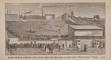 Washburn & Moen trade card depicting the Boston Base Ball Grounds in 1876