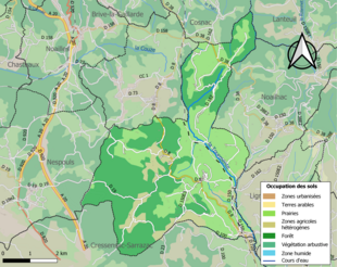 Barevná mapa znázorňující využití půdy.