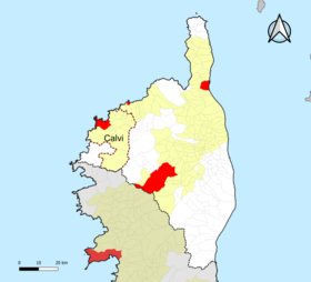 Locatie van het attractiegebied Calvi in ​​het departement Haute-Corse.