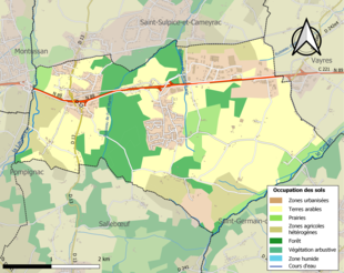 Barevná mapa znázorňující využití půdy.