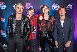 5 Seconds of Summer at B96 Pepsi SummerBash 2019. From left to right: Calum Hood, Michael Clifford, Luke Hemmings, and Ashton Irwin.
