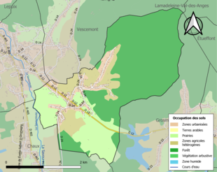 Carte des infrastructures et de l'occupation des sols de la commune en 2018 (CLC).