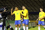 2017 South American U-20 Championship. Brazil 2 vs. 2 Argentina. From left to right: Richarlison, Felipe Vizeu and Matheus Sávio. (8 February 2017)