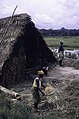 A woman winnowing paddy and a man with a mortar, Agrimeco, Montserrado county, 1976