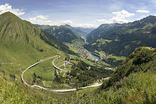 The third stage began with the hors categorie Gotthard Pass climb. Airolo 1.jpg