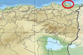 Placering af Edough-massivet i det nordøstlige Algeriet