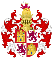 Royal arms of the Crown of Castile by the time of John II Arms of the Crown Castile with the Royal Crest.svg