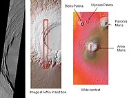 Arsia Mons, as seen by THEMIS. Click on image to see relationship of Arsia Mons to other nearby volcanoes.