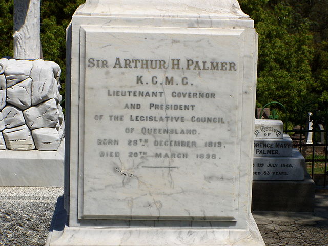 Sir Arthur Hunter Palmer's headstone at Brisbane's Toowong Cemetery