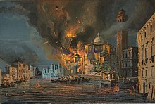 The church of San Geremia in Venice hit by the Austrian bombardment of 1849. Assedio Venezia Chiesa San Geremia (1849).jpg