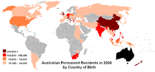 Countries of birth of Australian estimated resident population (Australian Bureau of Statistics, 2006 ). Australian PR COB 2006.PNG