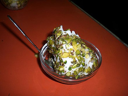 A dish of booza served at the Bakdash ice cream shop in Damascus.