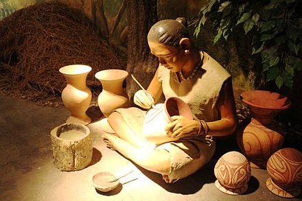A diorama of a lady painting pots at the Ban Chiang Museum, Thailand.