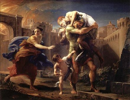 Aeneas fleeing from Troy, by Pompeo Batoni (c. 1750).