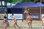 Deutsch: Beachhandball Europameisterschaften 2019 (Beach handball Euro); Tag 2: 3. Juli 2019 – Frauen, Vorrunde Gruppe D, Nordmazedonien-Ukraine 1:2 (15:26, 23:22, 6:8) English: Beach handball Euro; Day 2: 3 July 2019 – Women Preliminary Round Group D – North Macedonia-Ukraine 1:2 (15:26, 23:22, 6:8)