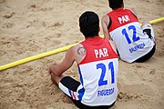 Deutsch: Beachhandball bei den Olympischen Jugendspielen 2018; Tag 5, 10. November 2018; Jungs, Platzierungsrunde - Venezuela-Paraguay 2:0 English: Beach handball at the 2018 Summer Youth Olympics at 11 October 2018 – Boys Consolation Round – Venezuela-Paraguay 2:0