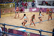 Deutsch: Beachhandball bei den Olympischen Jugendspielen 2018; Tag 5, 10. November 2018; Mädchen, Hauptrunde - Ungarn-Argentinien 1:2 English: Beach handball at the 2018 Summer Youth Olympics at 11 October 2018 – Girls Main Round – Hungary-Argentina 1:2