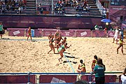 Deutsch: Beachhandball bei den Olympischen Jugendspielen 2018; Tag 4, 10. Oktober 2018; Mädchen, Vorrunde, Gruppe A - Ungarn-Chinese Taipei (Taiwan) 2:0 English: Beach handball at the 2018 Summer Youth Olympics at 10 October 2018 – Girls Preliminary Round Group A‎ – Hungary-Chinese Taipei 2:0