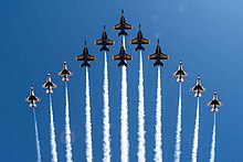 The Thunderbirds and Blue Angels debut "super delta" over Naval Air Facility El Centro Blue Angels and Thunderbirds Super Delta formation.jpg