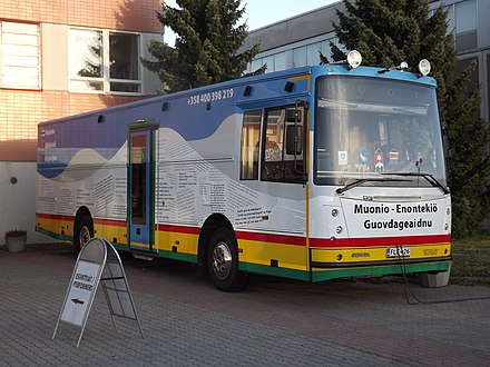 Muonio, Enontekiö and Kautokeino have a common bookmobile providing library services along the roads, across the borders, in Sámi colours and with texts in the four local languages