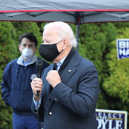 Congressman Boyle listening to Vice President Joe Biden speak at a rally organized by Congressman Boyle's campaign, November 2020