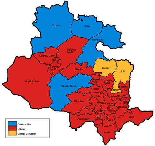 Map of the results for the 1996 Bradford council election. Bradford UK local election 1996 map.png