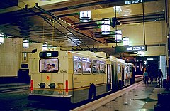 Image 239A dual-mode bus operating as a trolleybus in the Downtown Seattle Transit Tunnel, in 1990. (from Trolleybus)